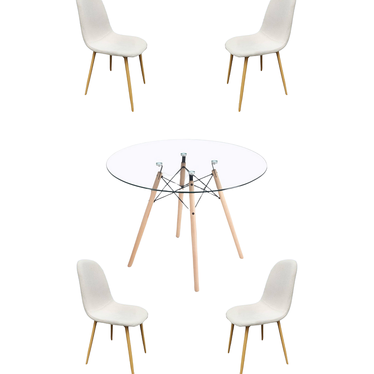 Comedor Mesa Redonda Vidrio Eames 120 cm + Sillas Scoop 3