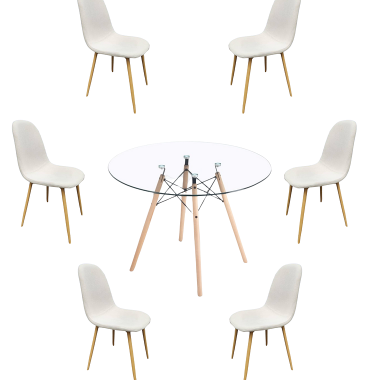 Comedor Mesa Redonda Vidrio Eames 120 cm + Sillas Scoop 4
