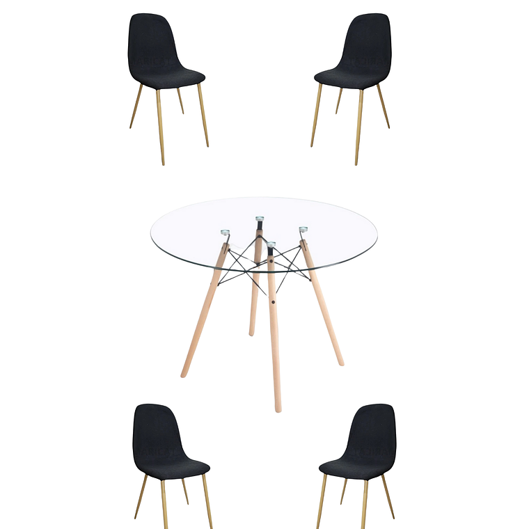 Comedor Mesa Redonda Vidrio Eames 120 cm + Sillas Scoop 5