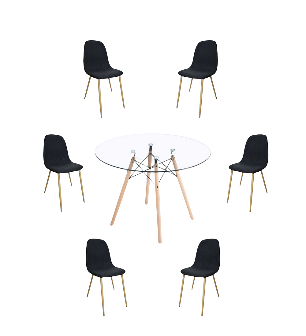 Comedor Mesa Redonda Vidrio Eames 120 cm + Sillas Scoop