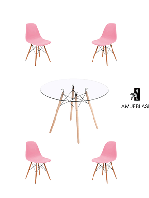 Comedor Mesa Redonda Vidrio Eames 120 cm + Sillas Eames