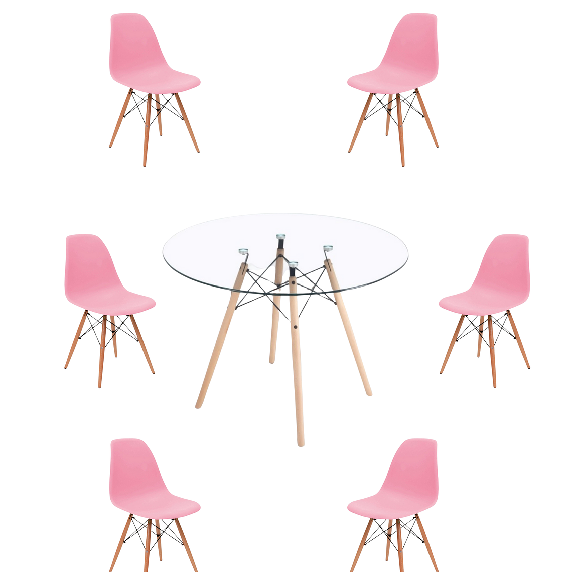 Comedor Mesa Redonda Vidrio Eames 120 cm + Sillas Eames 2