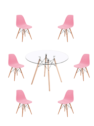 Comedor Mesa Redonda Vidrio Eames 120 cm + Sillas Eames