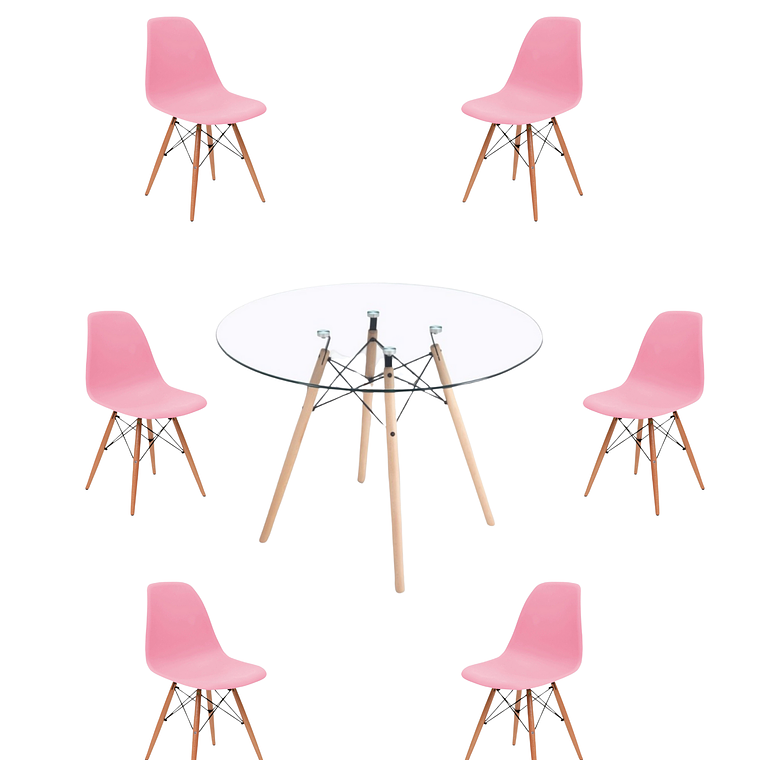 Comedor Mesa Redonda Vidrio Eames 120 cm + Sillas Eames 2
