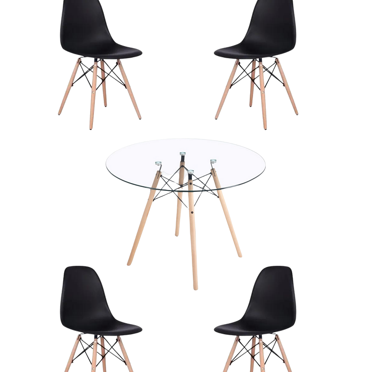 Comedor Mesa Redonda Vidrio Eames 120 cm + Sillas Eames 3