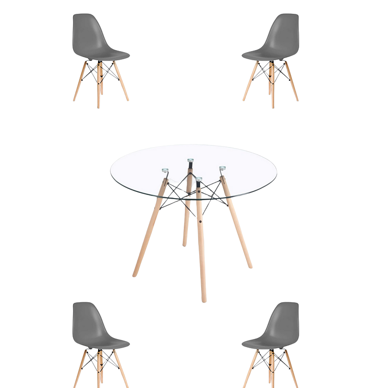 Comedor Mesa Redonda Vidrio Eames 120 cm + Sillas Eames 5