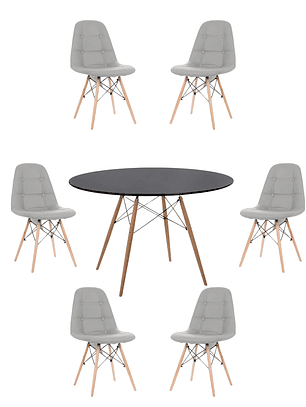 Comedor Mesa Redonda Melamina Eames Negra 120 cm + Sillas Buckle