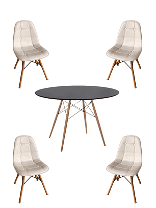 Comedor Mesa Redonda Melamina Eames Negra 120 cm + Sillas Buckle