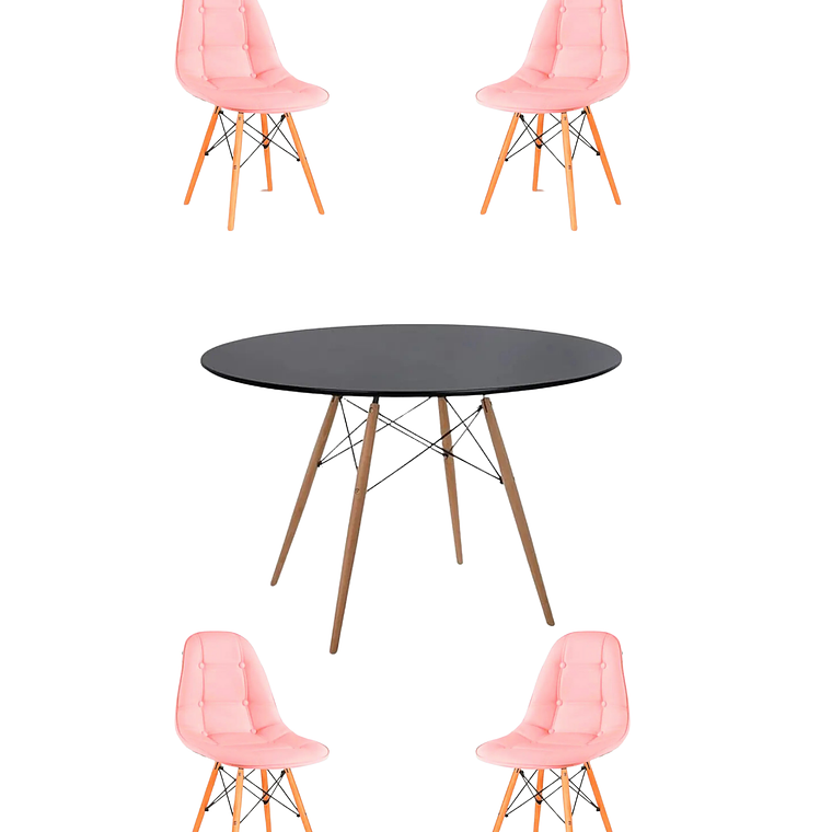 Comedor Mesa Redonda Melamina Eames Negra 120 cm + Sillas Buckle 6