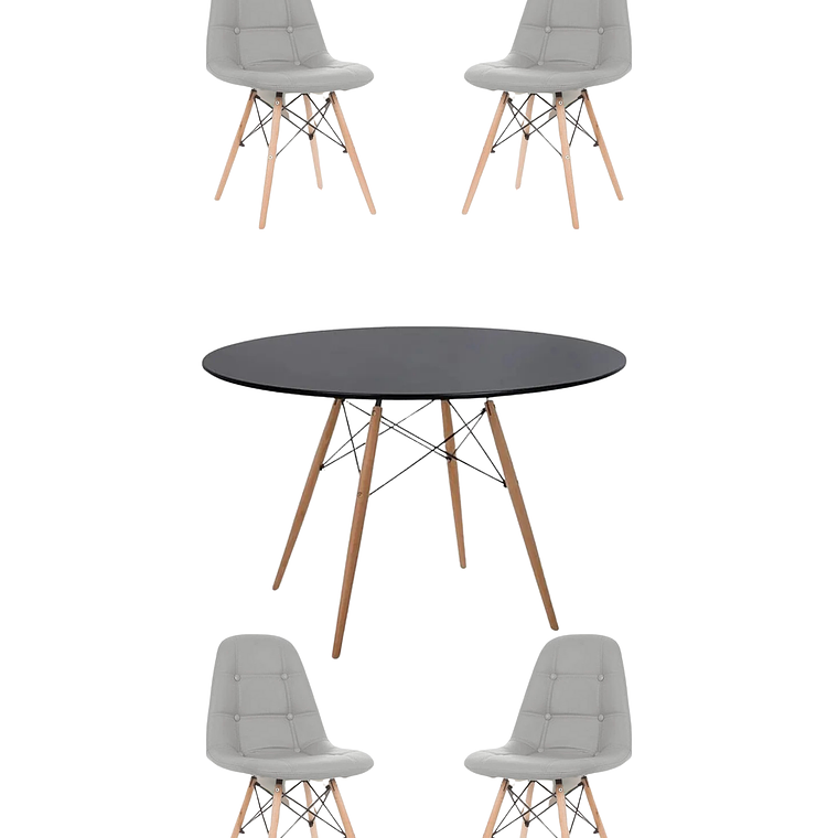 Comedor Mesa Redonda Melamina Eames Negra 120 cm + Sillas Buckle 8