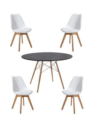 Comedor Mesa Redonda Melamina Eames Negra 120 cm + Sillas Tulip