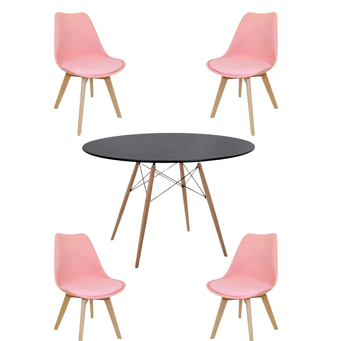 Comedor Mesa Redonda Melamina Eames Negra 120 cm + Sillas Tulip 8