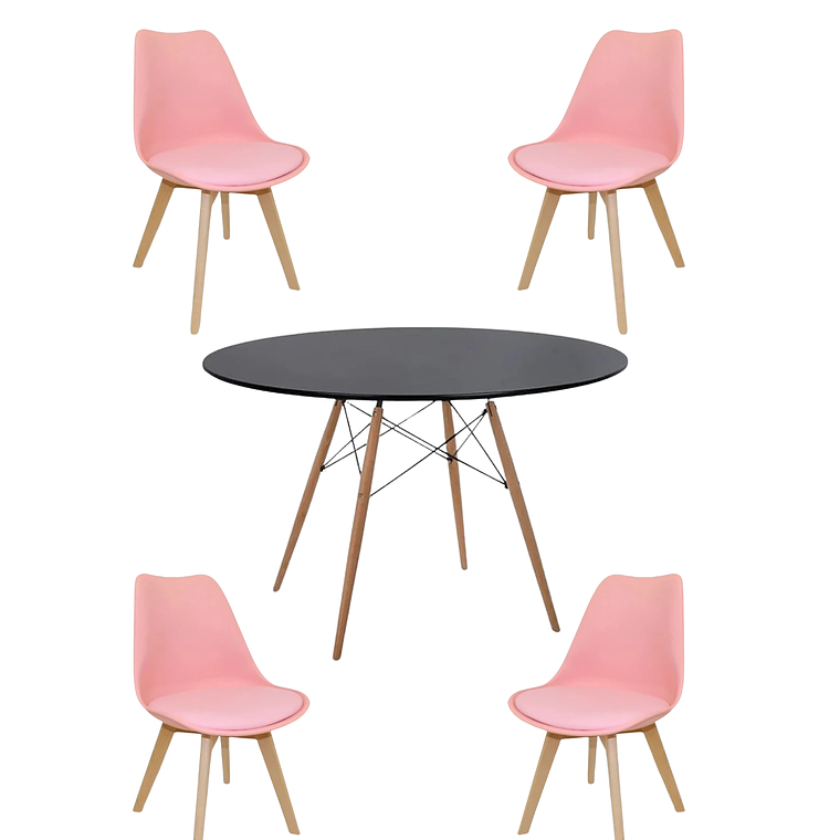Comedor Mesa Redonda Melamina Eames Negra 120 cm + Sillas Tulip 8