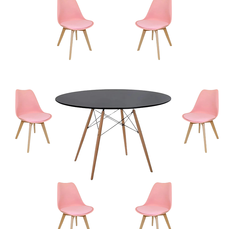 Comedor Mesa Redonda Melamina Eames Negra 120 cm + Sillas Tulip 9