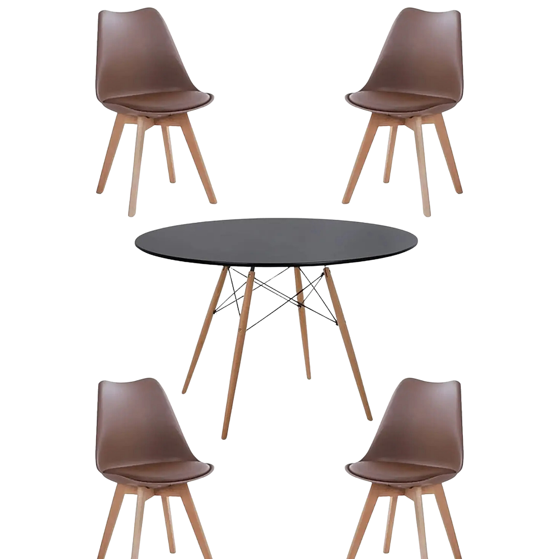 Comedor Mesa Redonda Melamina Eames Negra 120 cm + Sillas Tulip 10