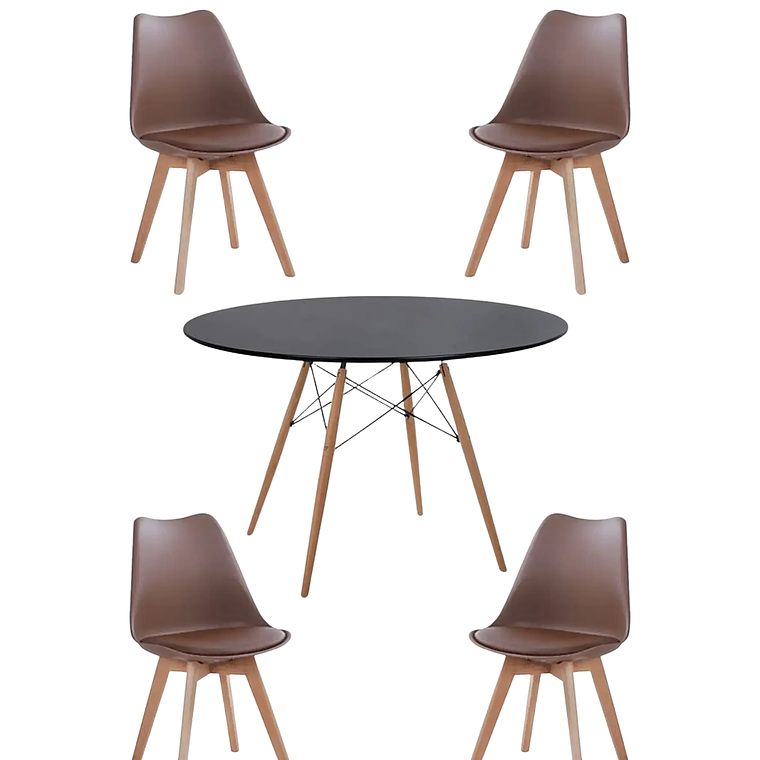 Comedor Mesa Redonda Melamina Eames Negra 120 cm + Sillas Tulip 10