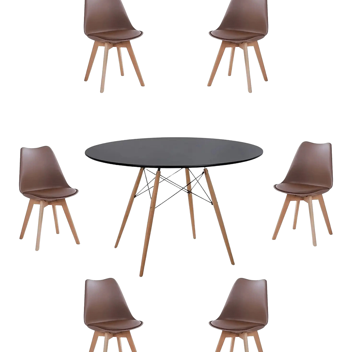 Comedor Mesa Redonda Melamina Eames Negra 120 cm + Sillas Tulip 11