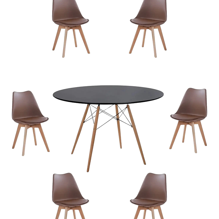 Comedor Mesa Redonda Melamina Eames Negra 120 cm + Sillas Tulip 11