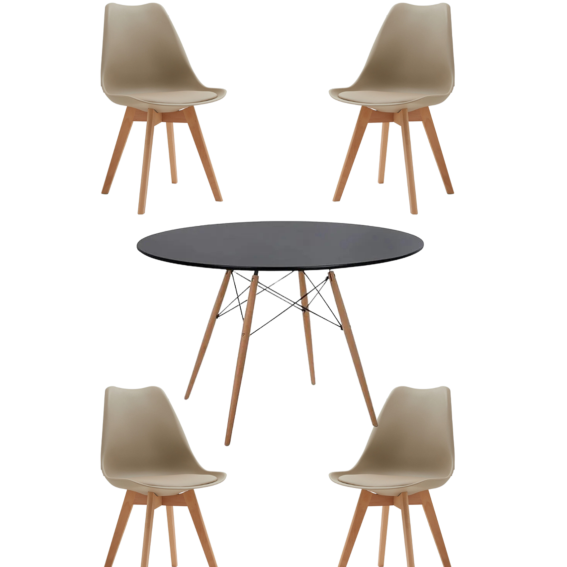 Comedor Mesa Redonda Melamina Eames Negra 120 cm + Sillas Tulip 12