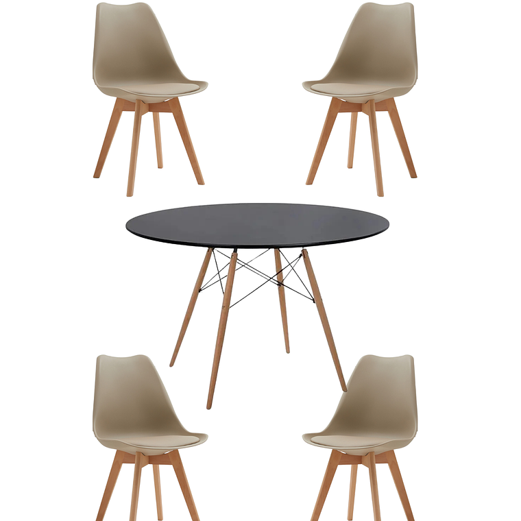 Comedor Mesa Redonda Melamina Eames Negra 120 cm + Sillas Tulip 12