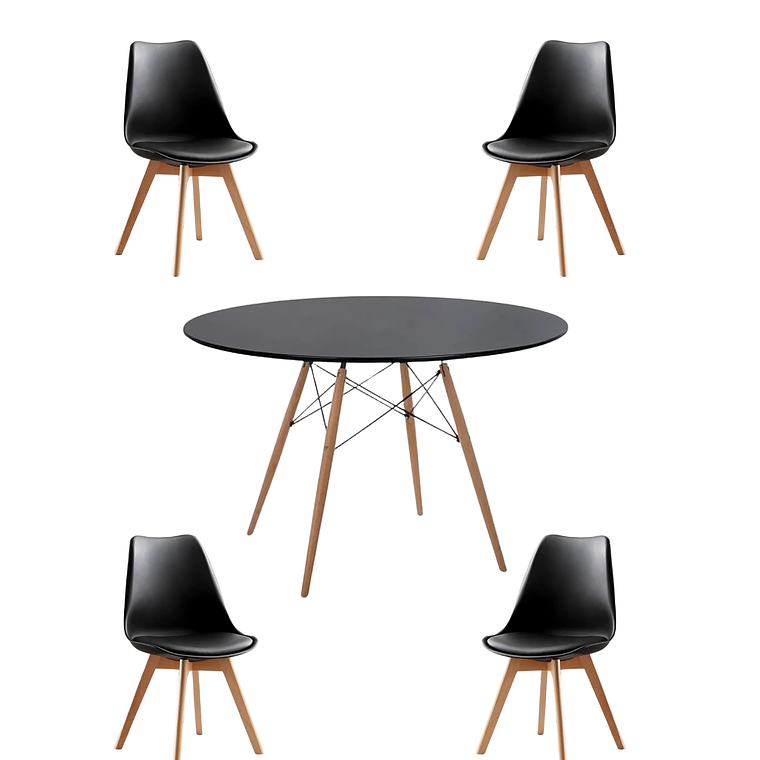 Comedor Mesa Redonda Melamina Eames Negra 120 cm + Sillas Tulip 14