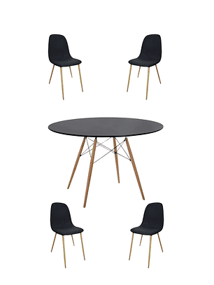 Comedor Mesa Redonda Melamina Eames Negra 120 cm + Sillas Scoop