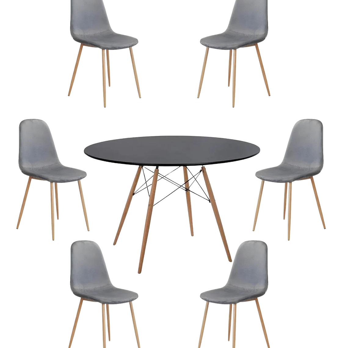 Comedor Mesa Redonda Melamina Eames Negra 120 cm + Sillas Scoop 4