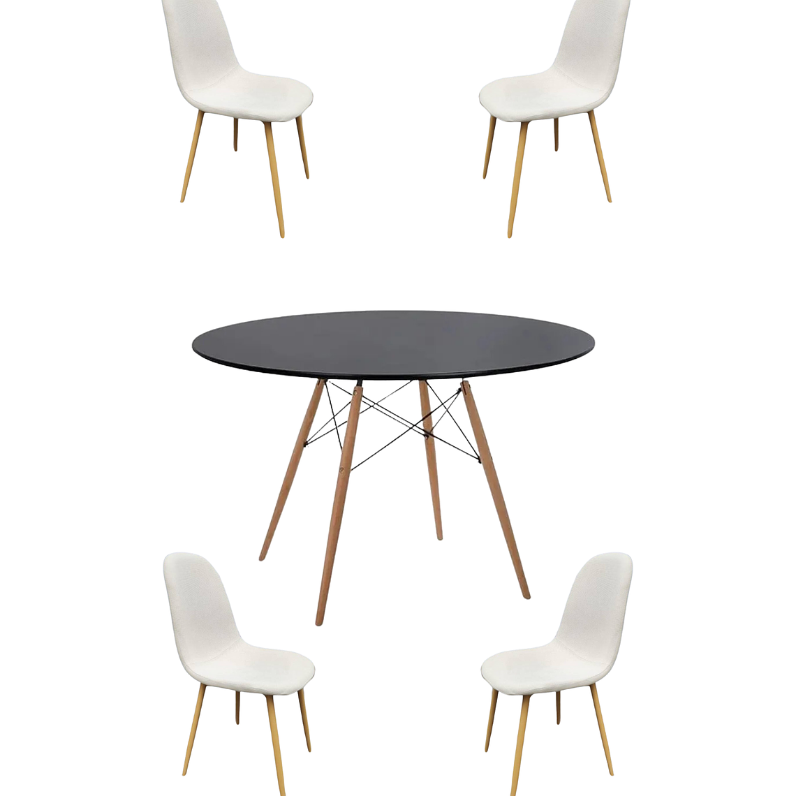 Comedor Mesa Redonda Melamina Eames Negra 120 cm + Sillas Scoop 5