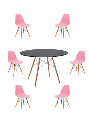 Comedor Mesa Redonda Melamina Eames Negra 120 cm + Sillas Eames