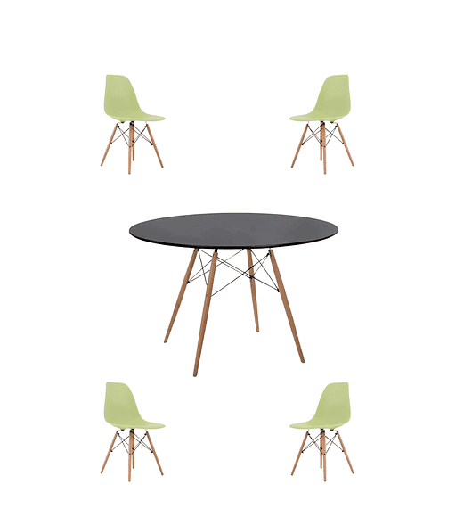 Comedor Mesa Redonda Melamina Eames Negra 120 cm + Sillas Eames - Verde eames