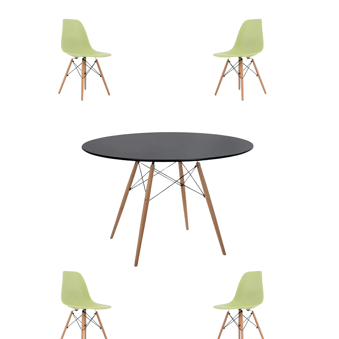 Comedor Mesa Redonda Melamina Eames Negra 120 cm + Sillas Eames 5