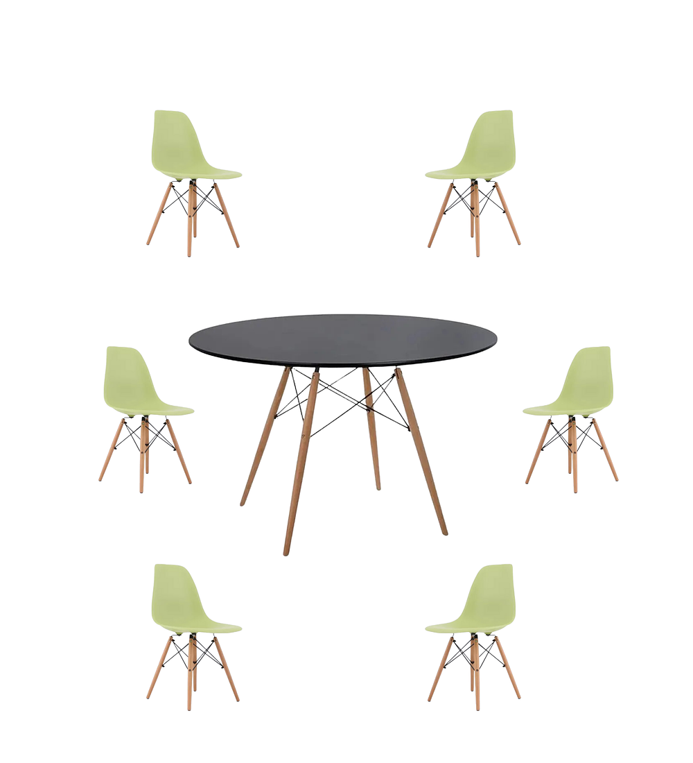 Comedor Mesa Redonda Melamina Eames Negra 120 cm + Sillas Eames