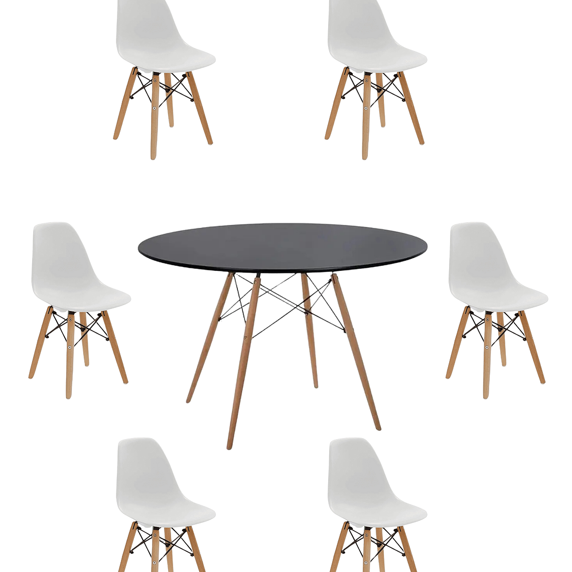 Comedor Mesa Redonda Melamina Eames Negra 120 cm + Sillas Eames 10