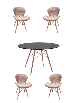 Comedor Mesa Redonda Melamina Eames Negra 120cm + Sillas Radar
