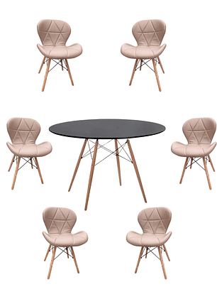 Comedor Mesa Redonda Melamina Eames Negra 120cm + Sillas Radar