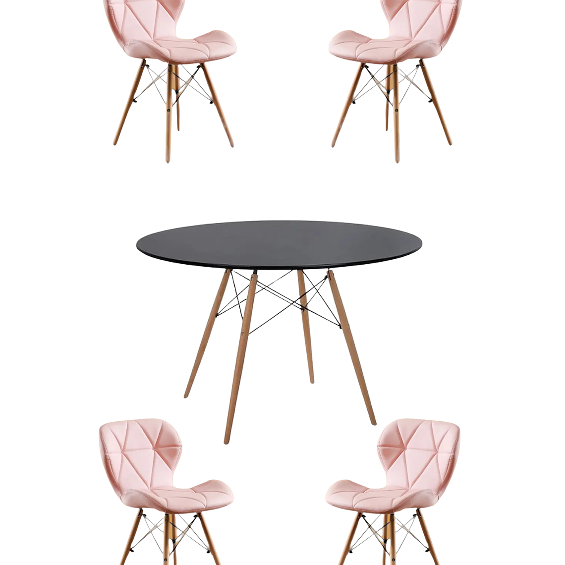 Comedor Mesa Redonda Melamina Eames Negra 120cm + Sillas Radar 3