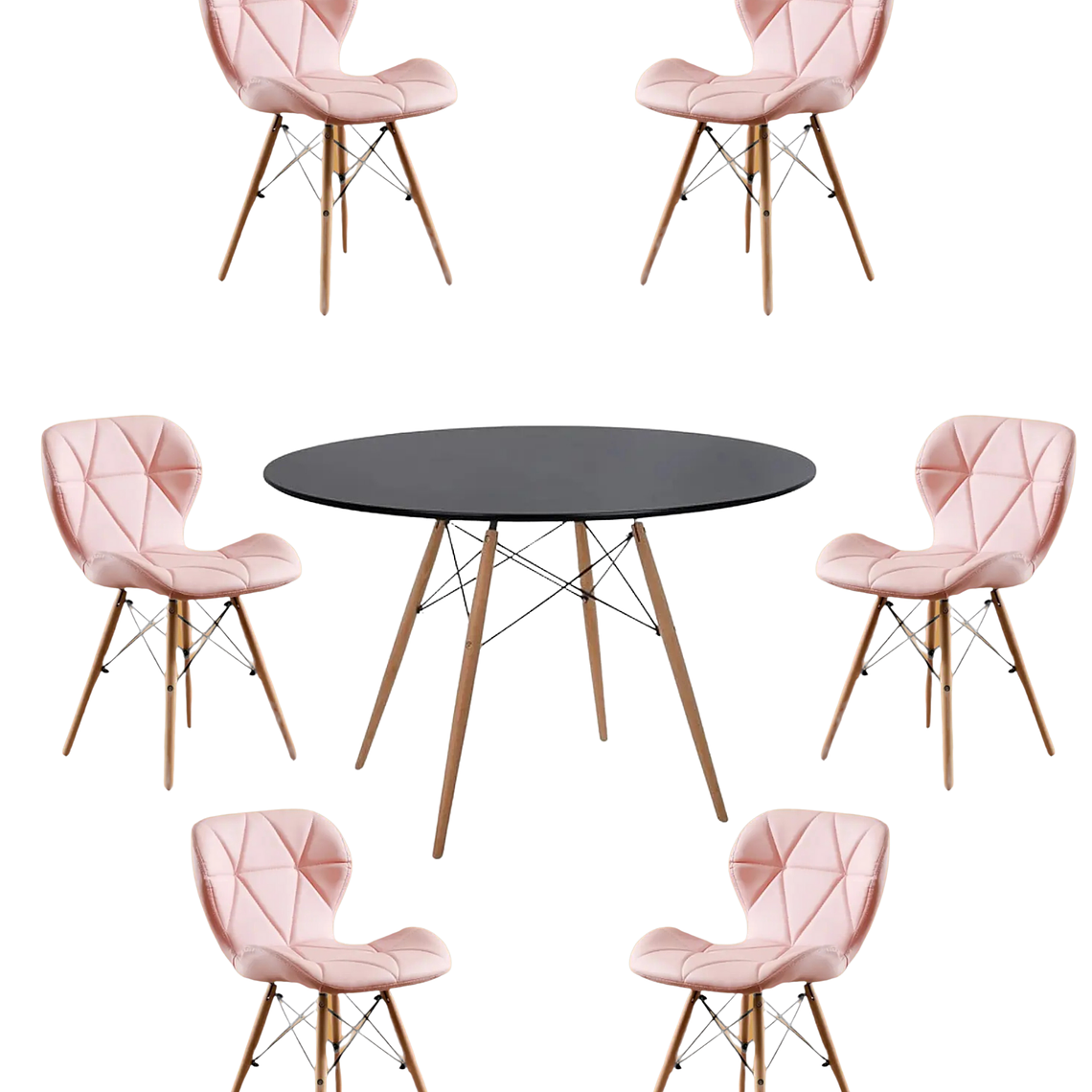 Comedor Mesa Redonda Melamina Eames Negra 120cm + Sillas Radar 4