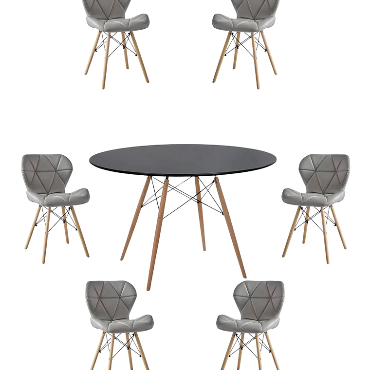Comedor Mesa Redonda Melamina Eames Negra 120cm + Sillas Radar 8