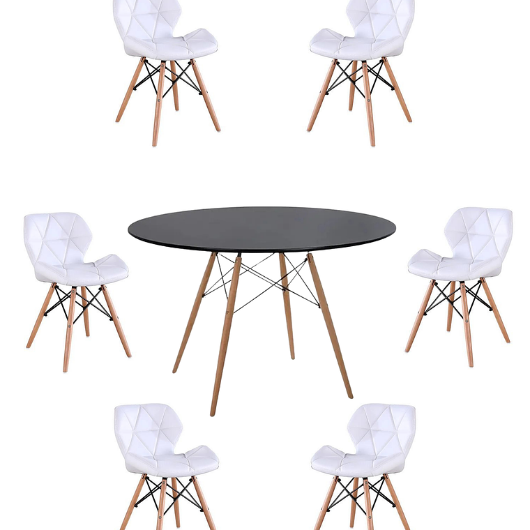 Comedor Mesa Redonda Melamina Eames Negra 120cm + Sillas Radar 10