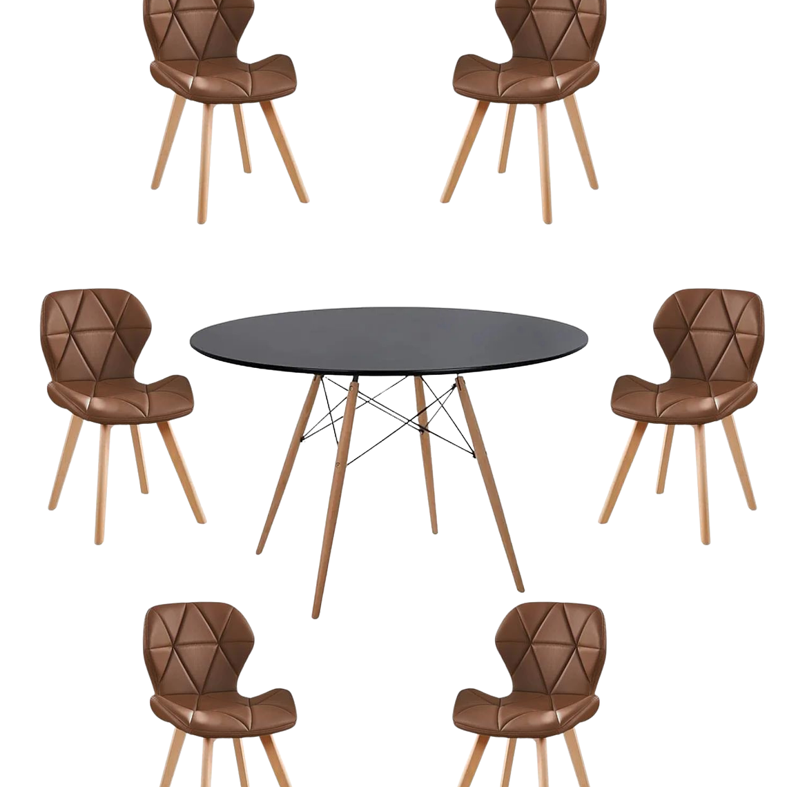 Comedor Mesa Redonda Melamina Eames Negra 120 cm + Sillas Radar Fiori 1