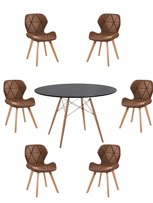 Comedor Mesa Redonda Melamina Eames Negra 120 cm + Sillas Radar Fiori