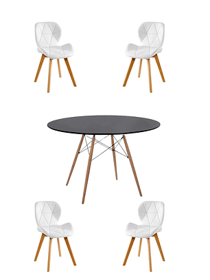 Comedor Mesa Redonda Melamina Eames Negra 120 cm + Sillas Radar Fiori