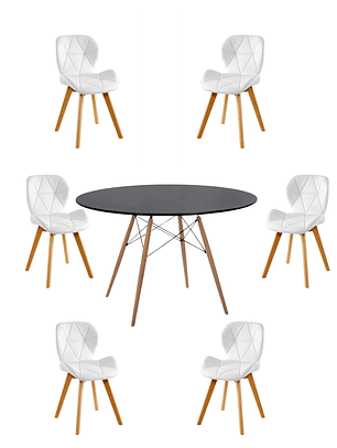 Comedor Mesa Redonda Melamina Eames Negra 120 cm + Sillas Radar Fiori