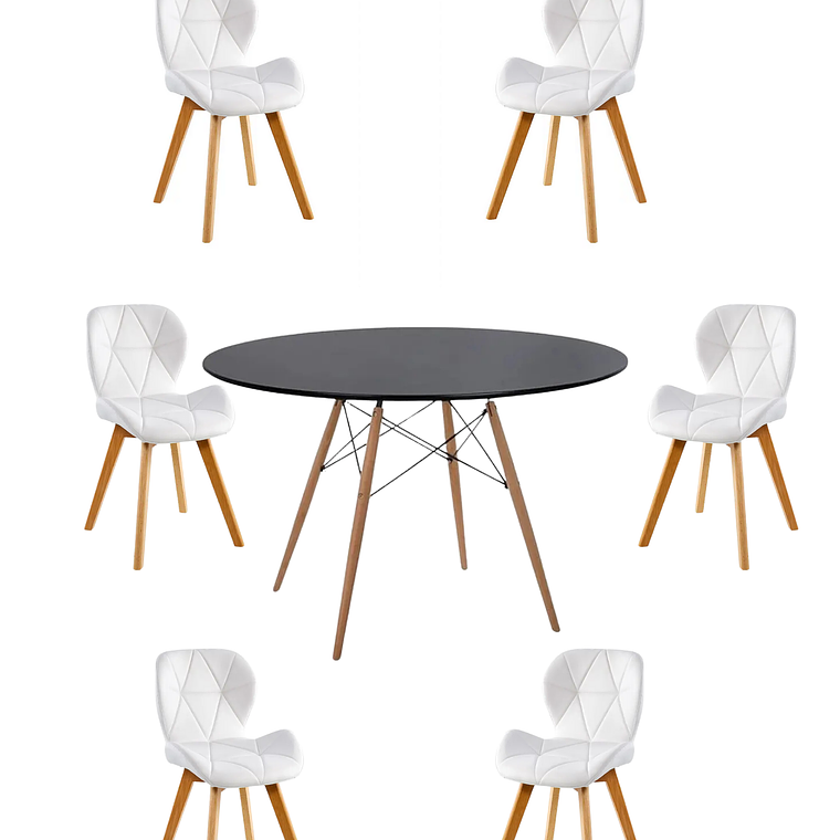 Comedor Mesa Redonda Melamina Eames Negra 120 cm + Sillas Radar Fiori 3