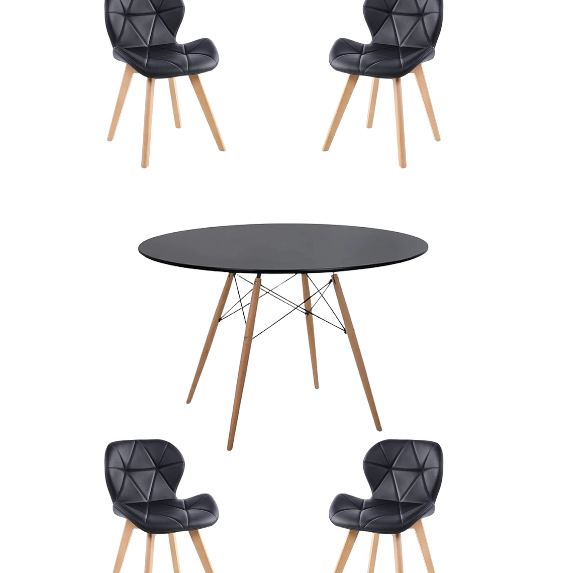 Comedor Mesa Redonda Melamina Eames Negra 120 cm + Sillas Radar Fiori 8