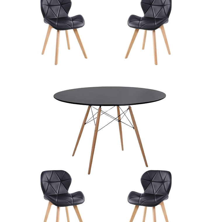 Comedor Mesa Redonda Melamina Eames Negra 120 cm + Sillas Radar Fiori 8