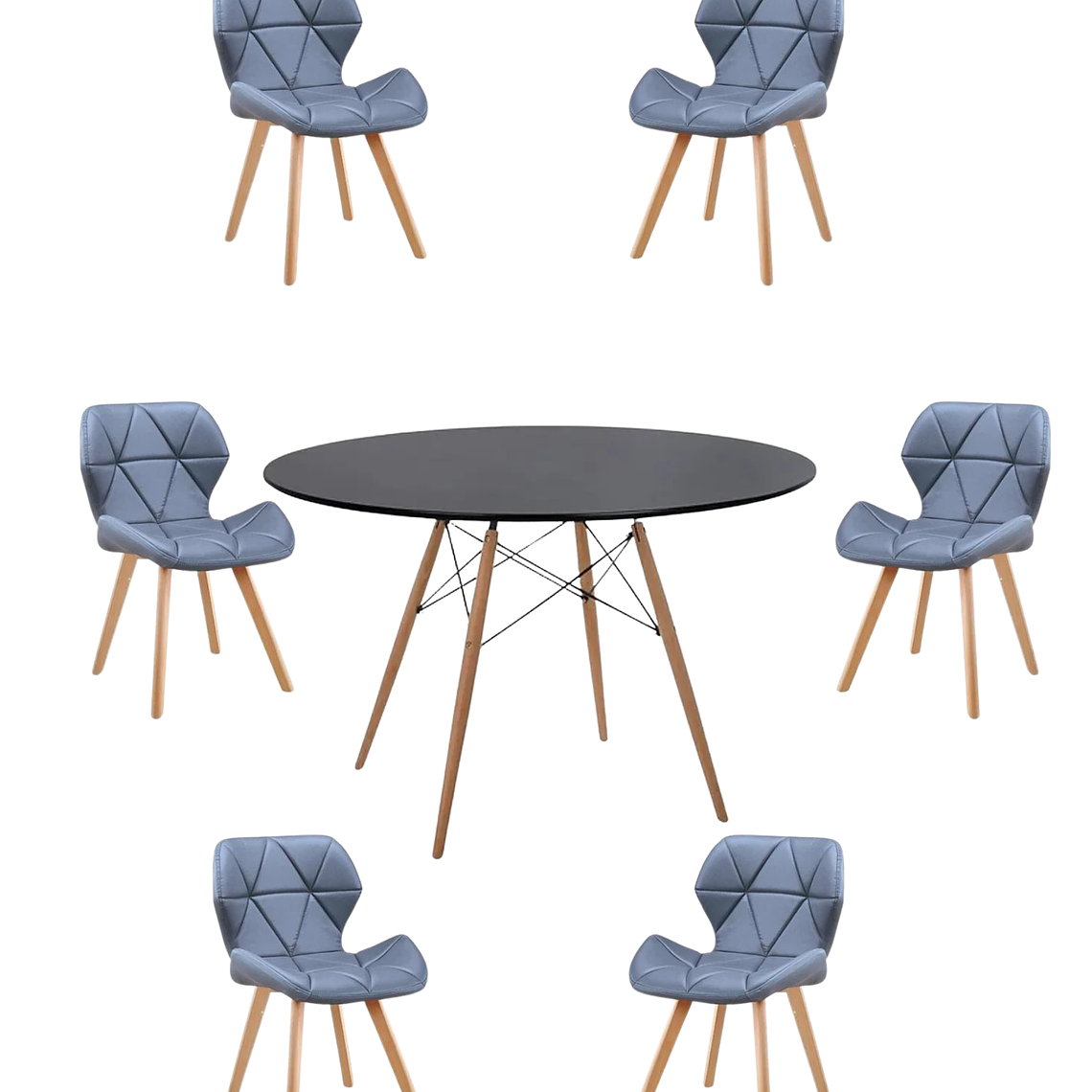 Comedor Mesa Redonda Melamina Eames Negra 120 cm + Sillas Radar Fiori 6