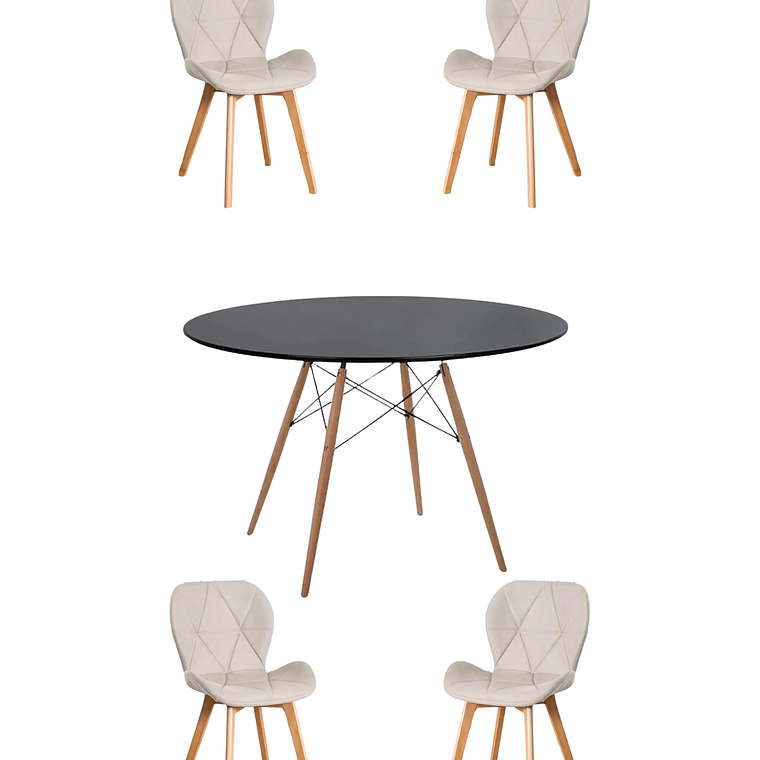 Comedor Mesa Redonda Melamina Eames Negra 120 cm + Sillas Radar Velvet 5