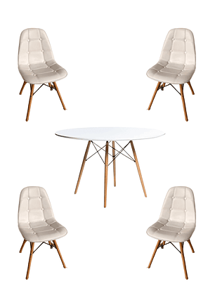 Comedor Mesa Redonda Melamina Eames Blanca 120 cm + Sillas Buckle