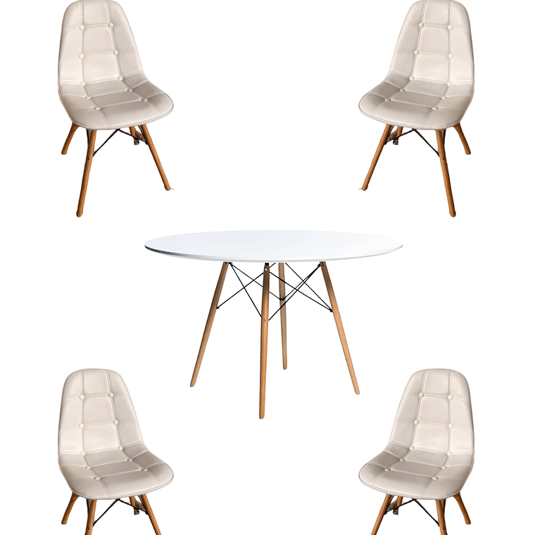 Comedor Mesa Redonda Melamina Eames Blanca 120 cm + Sillas Buckle 1